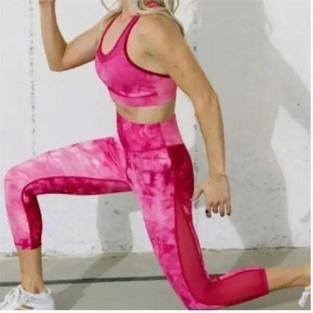 Vibrant Pink Leggings for Women Size 6/8 With Matching Bra Size M